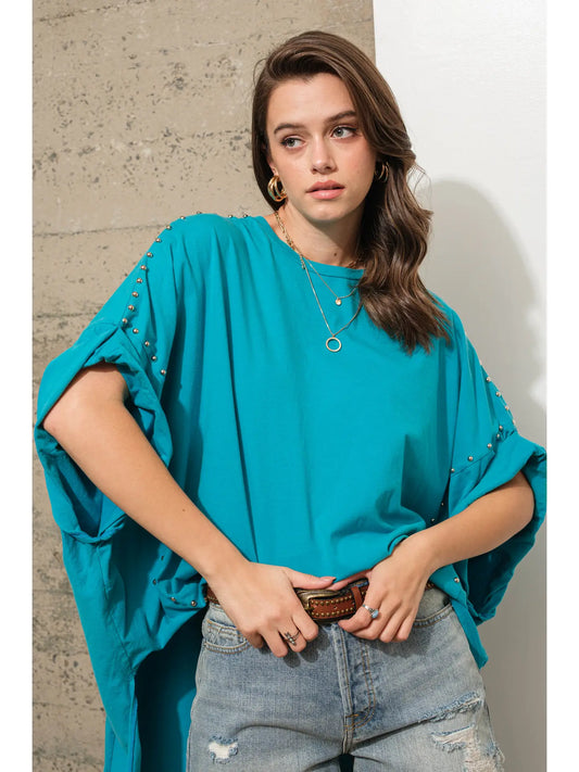 Starla Studded Oversized Top - Teal