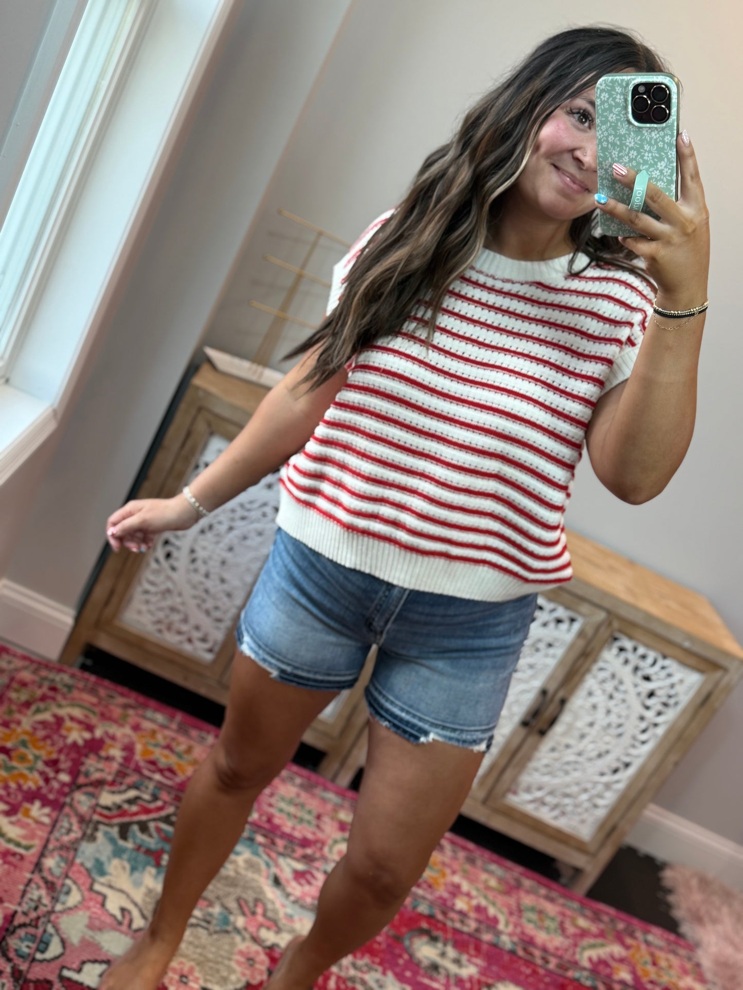Red, White & Cozy Knit Top