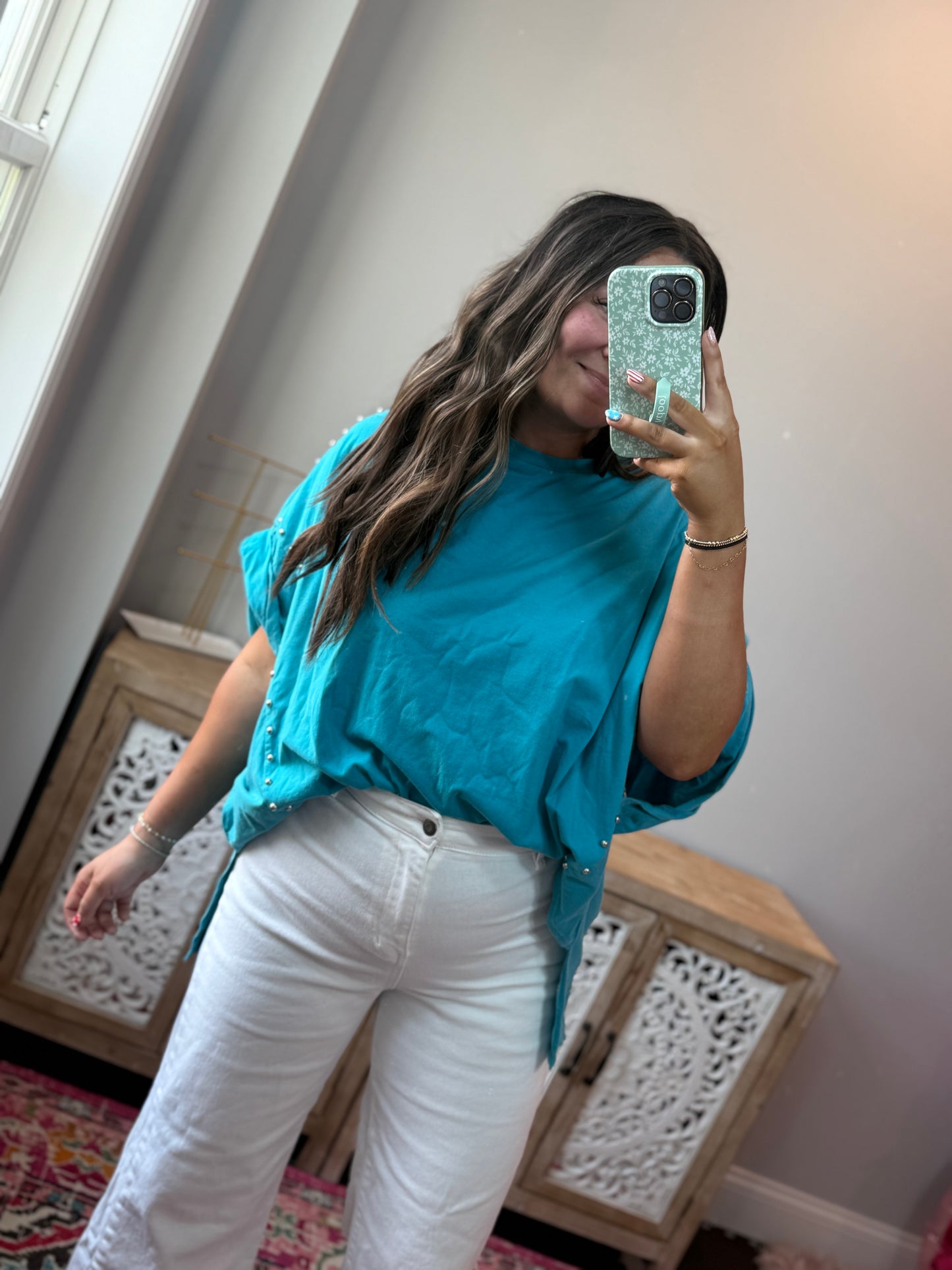 Starla Studded Oversized Top - Teal