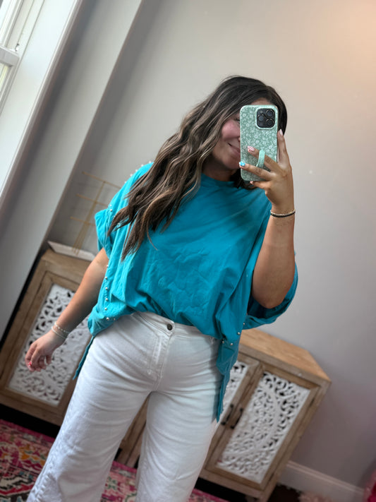 Starla Studded Oversized Top - Teal