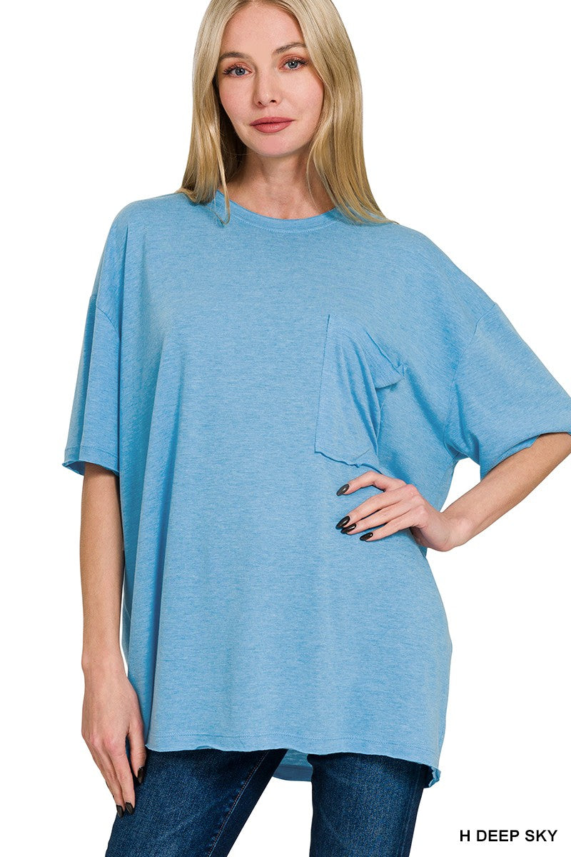 Ollie Oversized Boyfriend Pocket Tee - Heather Deep Sky