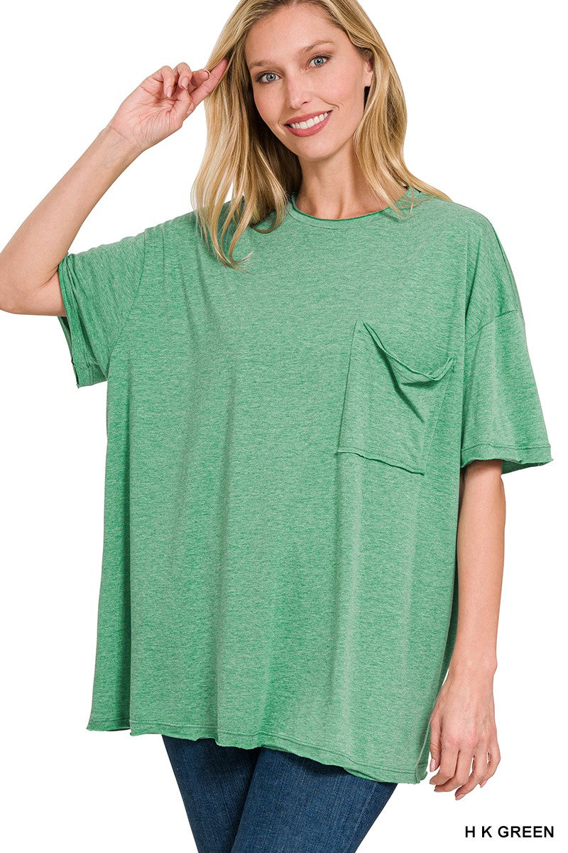Ollie Oversized Boyfriend Pocket Tee - Heather Kelly Green