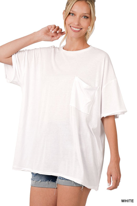 Ollie Oversized Boyfriend Pocket Tee - White