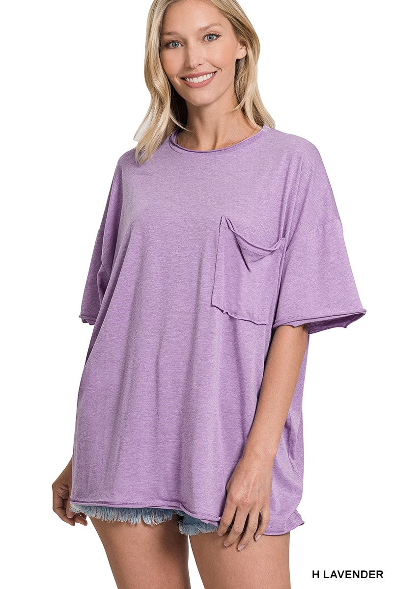 Ollie Oversized Boyfriend Pocket Tee - Heather Lavender