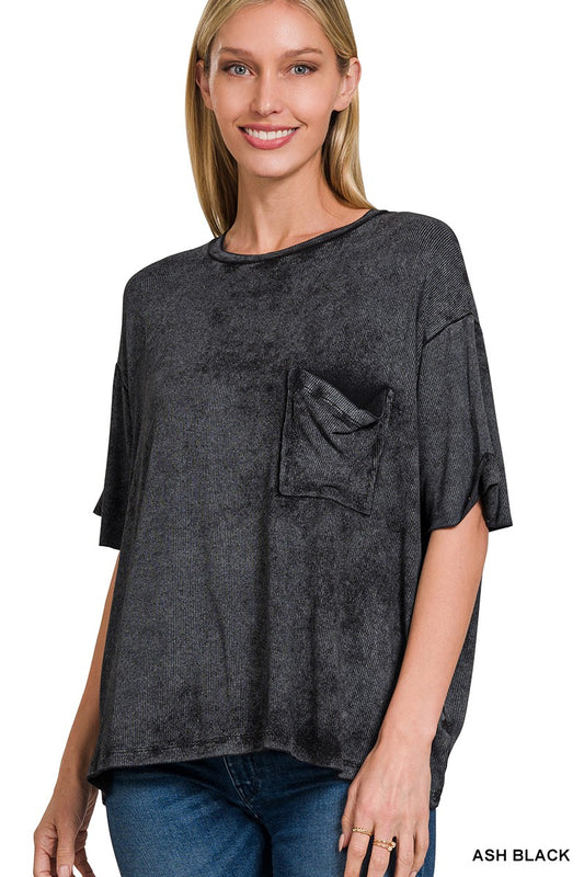 Remi Ribbed Cuffed Tee - Ash Black