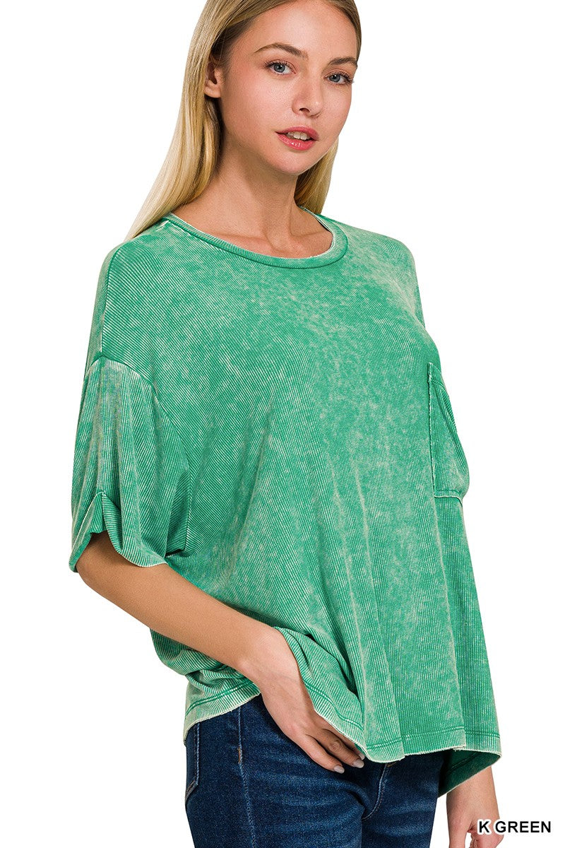 Remi Ribbed Cuffed Tee - Kelly Green