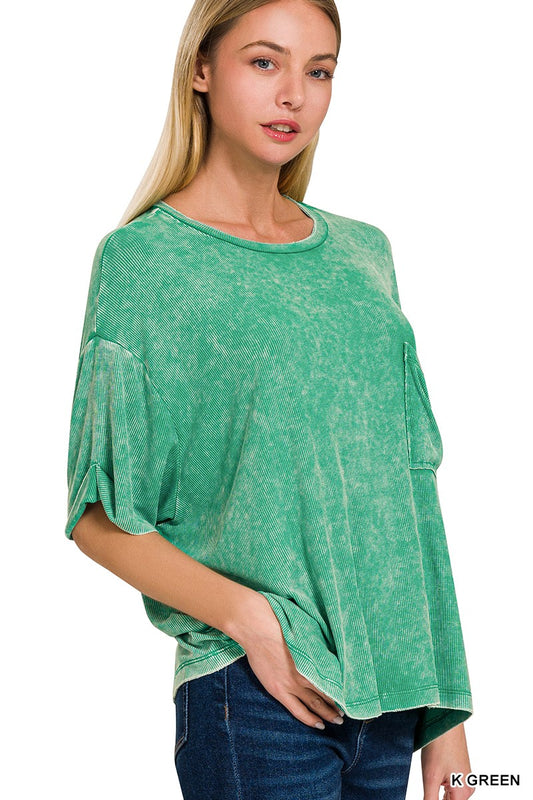 Remi Ribbed Cuffed Tee - Kelly Green