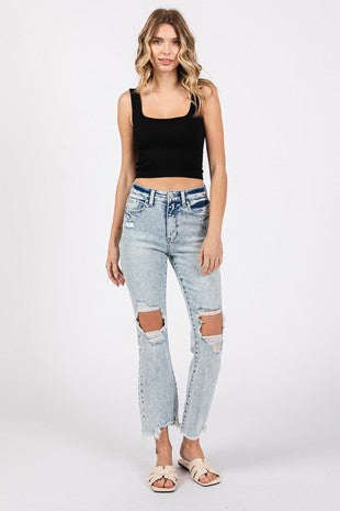 Layla Light Acid Wash Cropped Denim