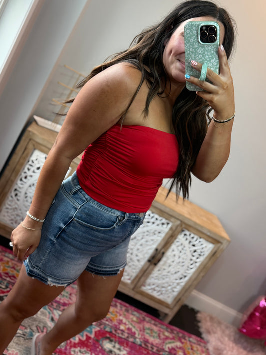 Cloud Nine Ruched Tube Top - Red