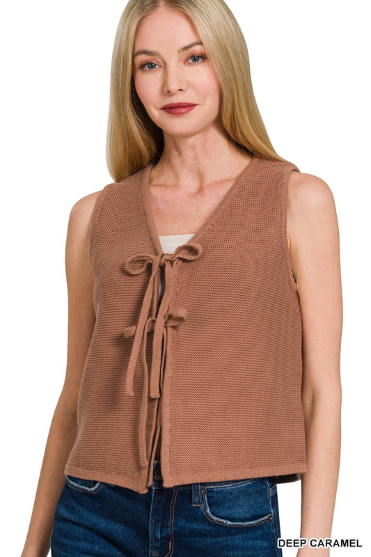 Bow & Bloom Sweater Vest - Deep Camel