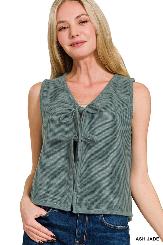 Bow & Bloom Sweater Vest - Ash Jade