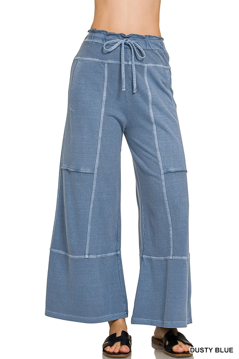 Ruffle Waist Cropped Sweatpants - Dusty Blue