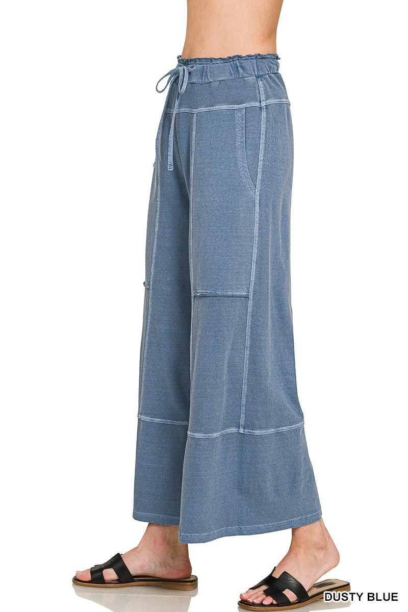 Ruffle Waist Cropped Sweatpants - Dusty Blue