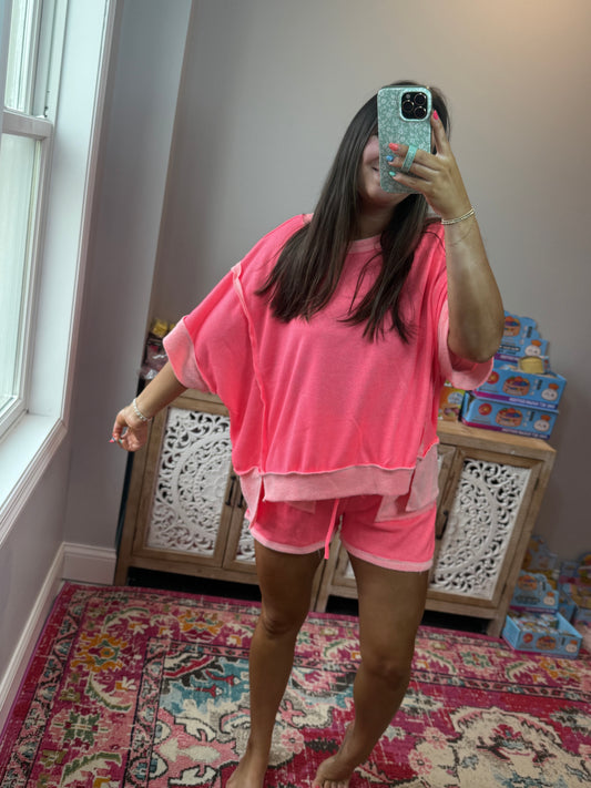 Oversized Reverse Contrast Set - Neon Pink