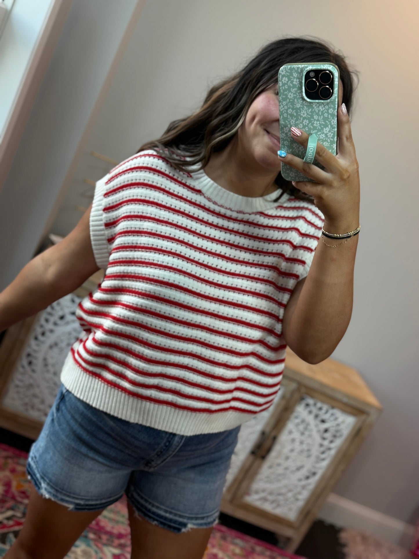 Red, White & Cozy Knit Top