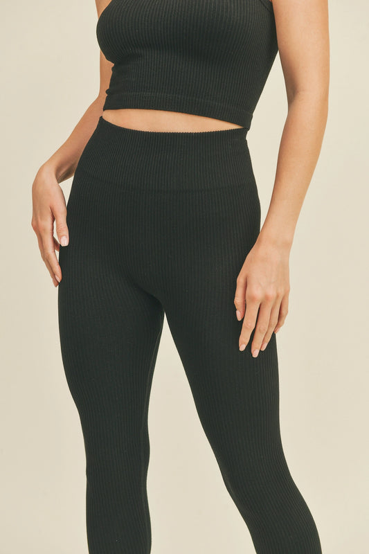 Black High Rise Premium Seamless Ribbed Leggings