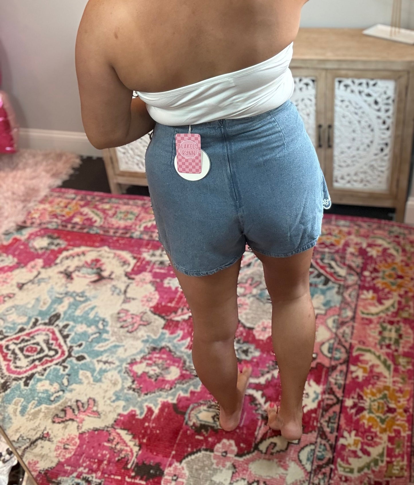 Embroidered Floral Denim Wrap Skort
