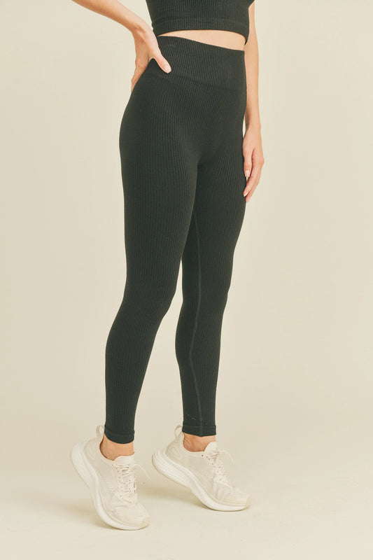 Black High Rise Premium Seamless Ribbed Leggings