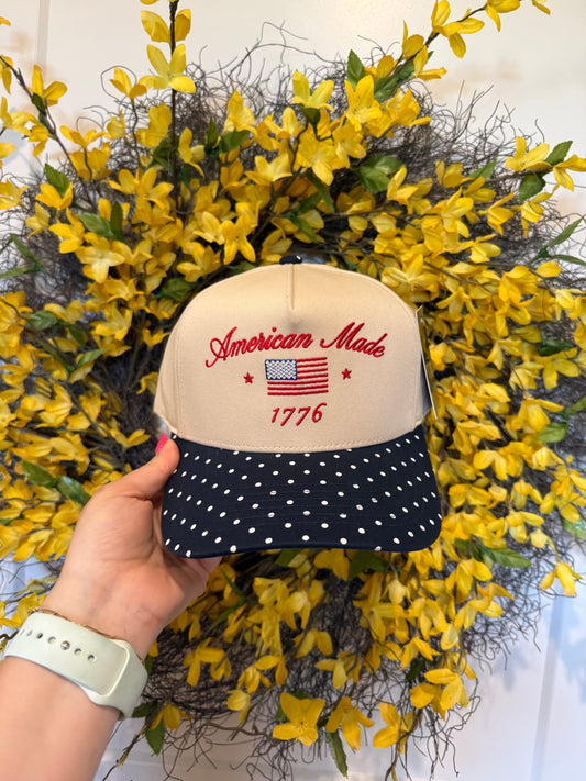 American Made Hat - Navy Polka Dot