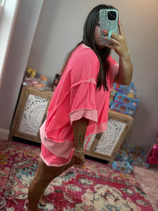 Oversized Reverse Contrast Set - Neon Pink
