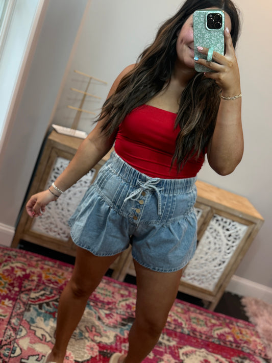Chambray Paperbag Denim Shorts