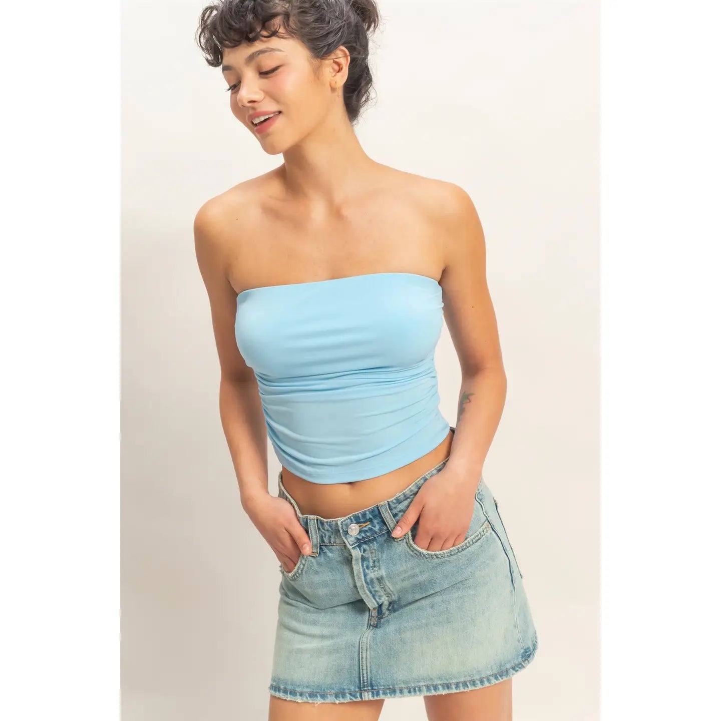 Cloud Nine Ruched Tube Top - Blue