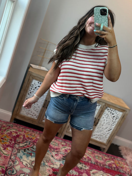 Red, White & Cozy Knit Top