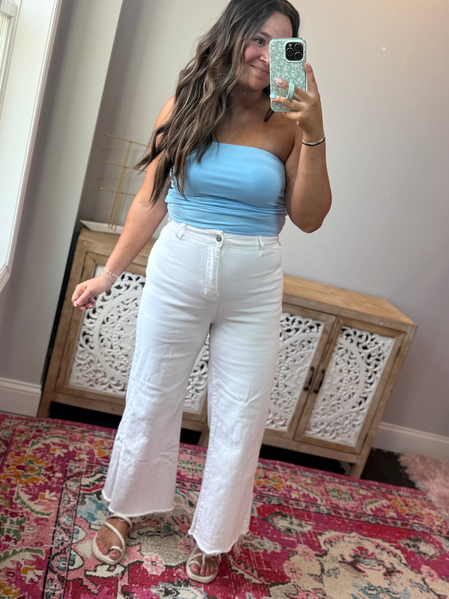 White Wide Leg Cropped Denim