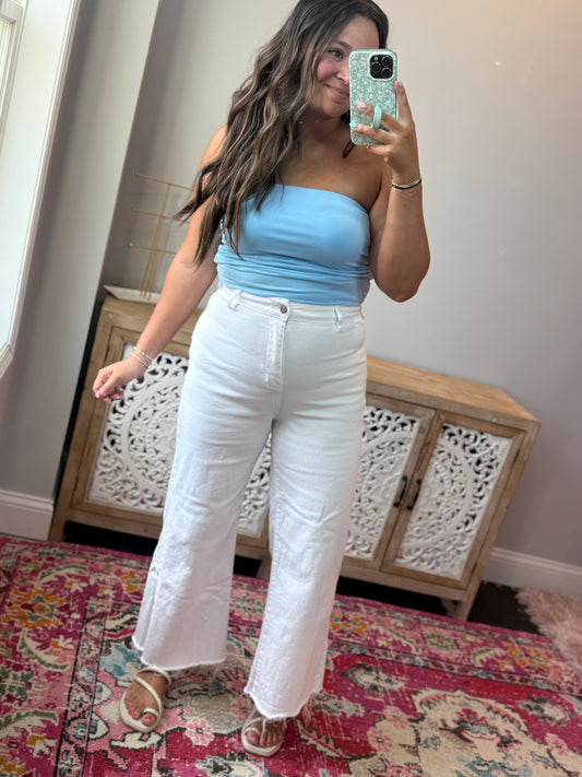 White Wide Leg Cropped Denim