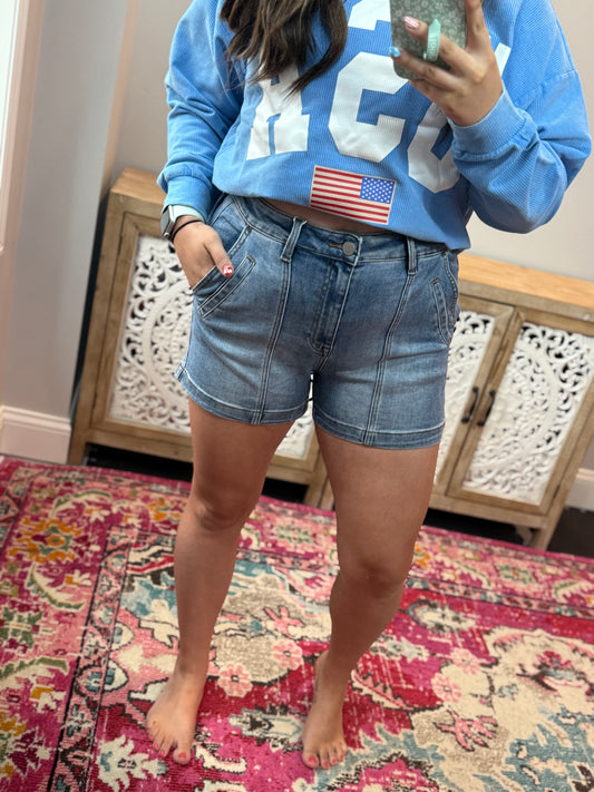 Front Seam RISEN Denim Shorts