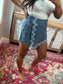 Embroidered Floral Denim Wrap Skort