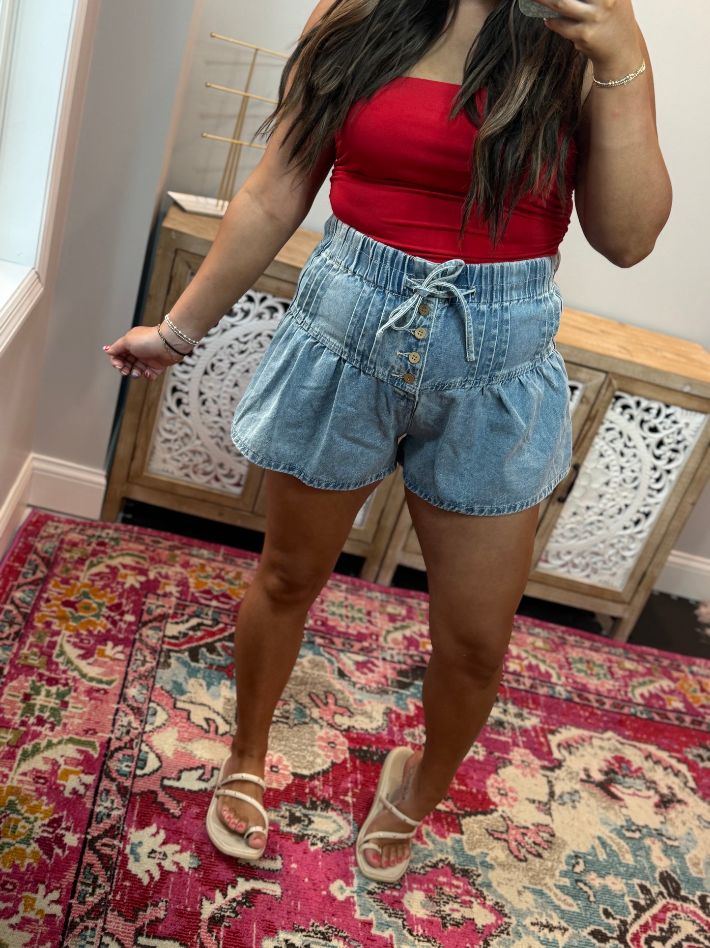Chambray Paperbag Denim Shorts