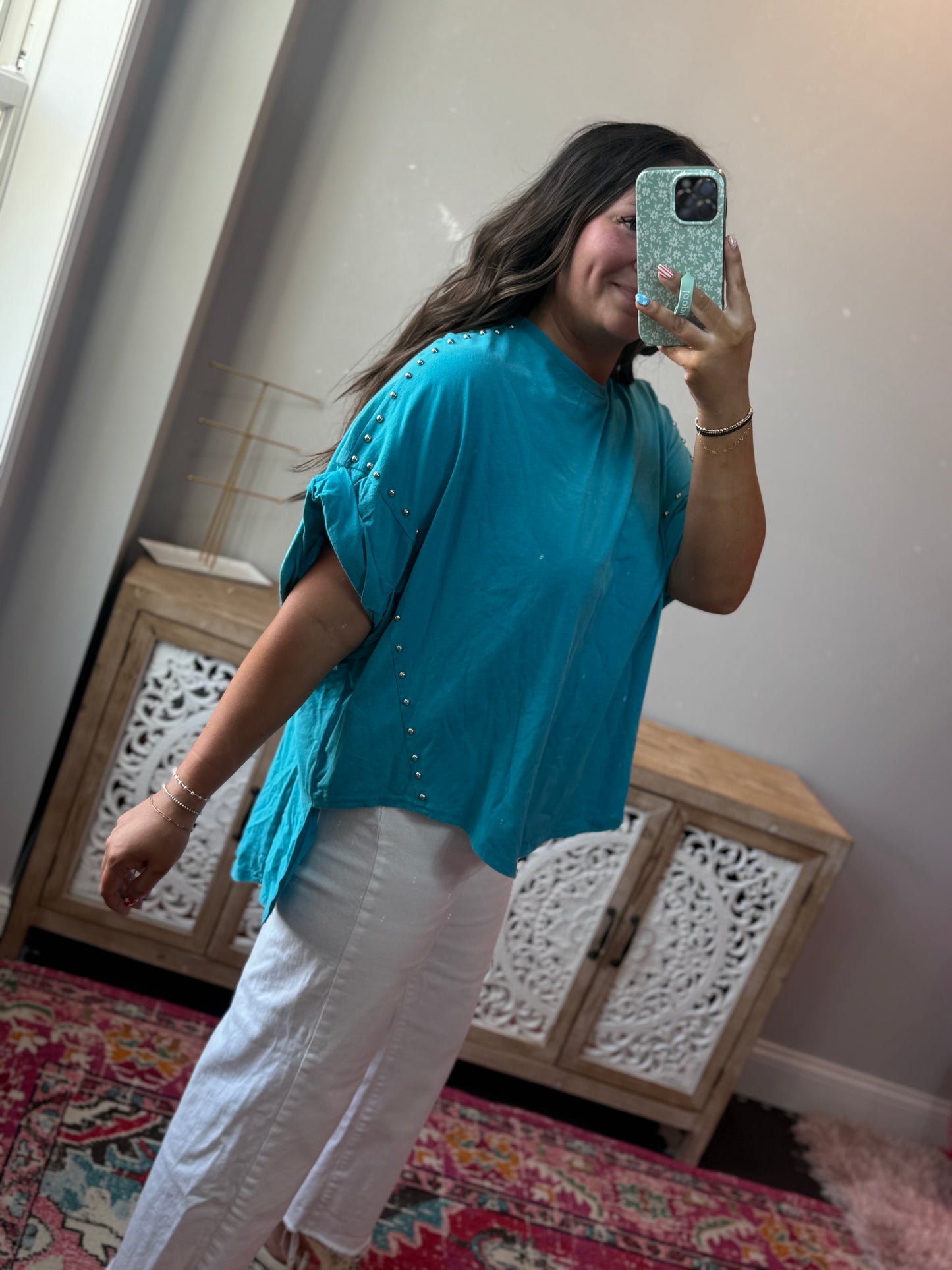 Starla Studded Oversized Top - Teal