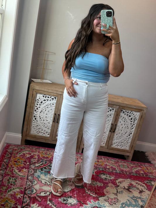 White Wide Leg Cropped Denim