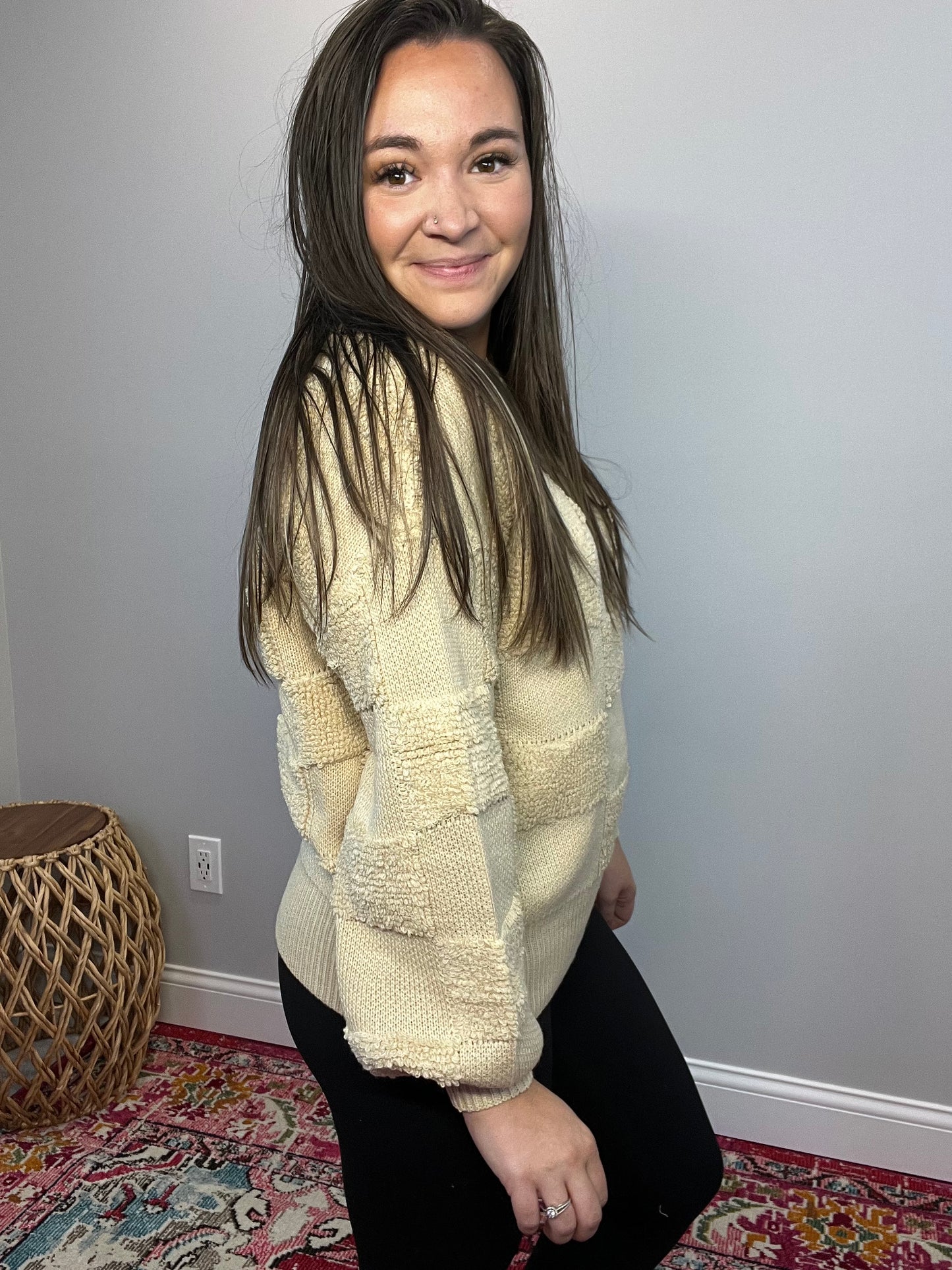 Date Night Checkered Sherpa Sweater