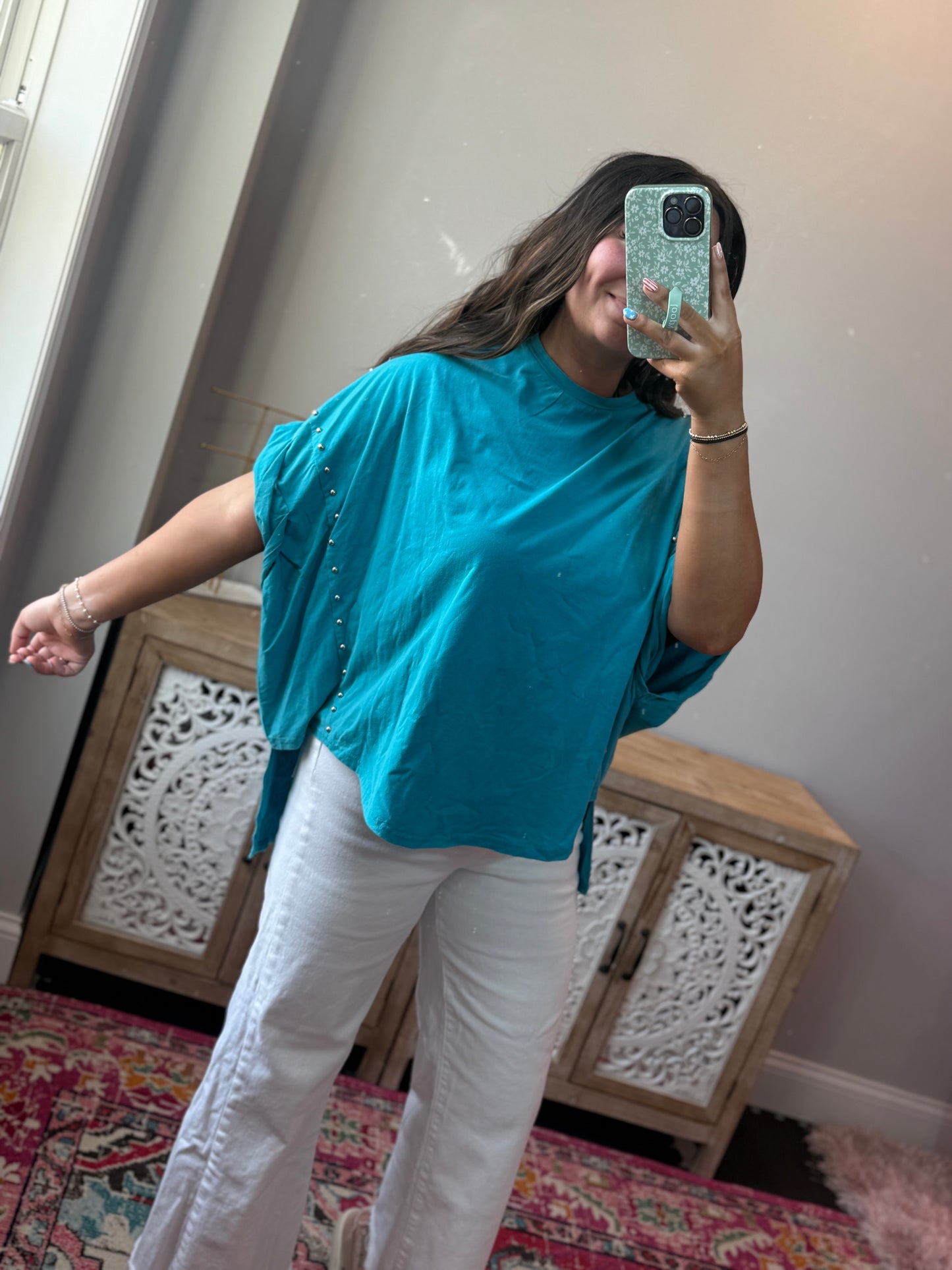 Starla Studded Oversized Top - Teal