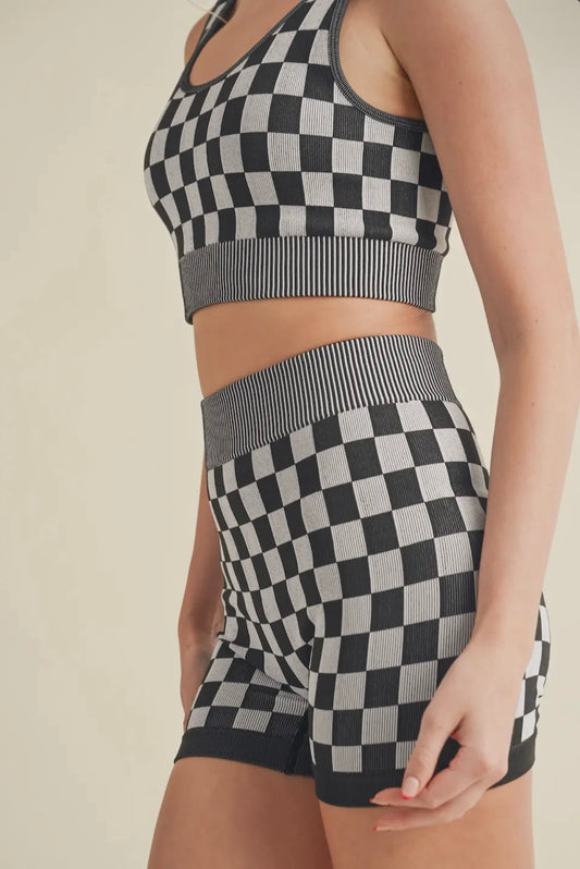 Checkmate Biker Shorts & Sports Bra - BLACK