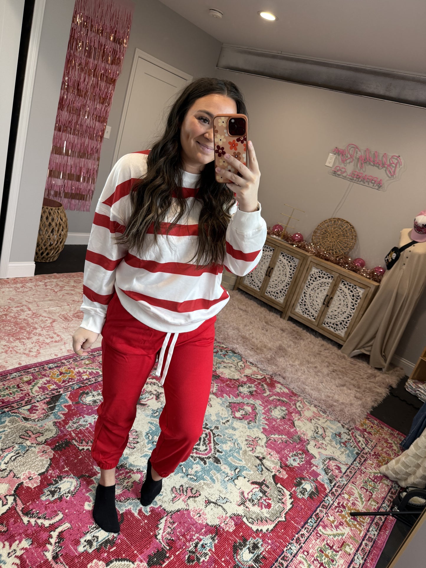 Rylee Red Striped Pullover & Jogger Set