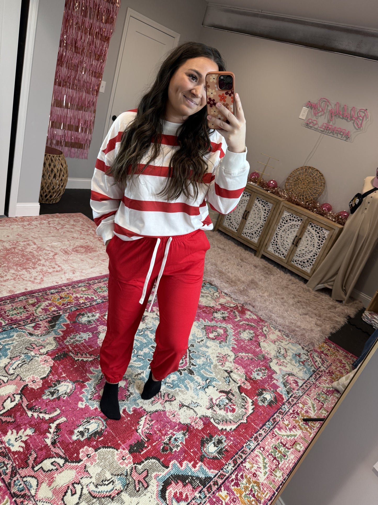 Rylee Red Striped Pullover & Jogger Set
