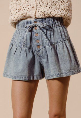 Chambray Paperbag Denim Shorts