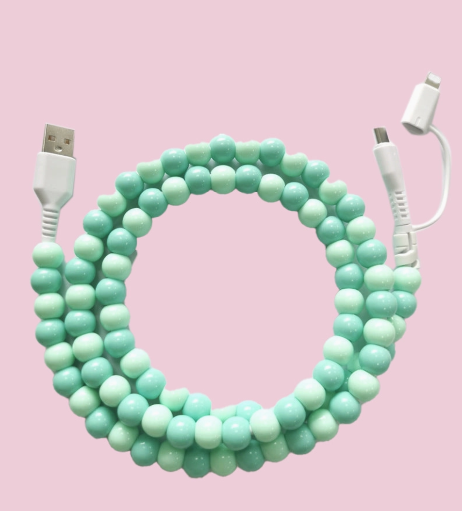 Beaded Phone Charger with Lightning & Usb-C Cable