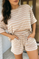 Stripe Ribbed Tee & Drawstring Short Set (S-XL): Khaki