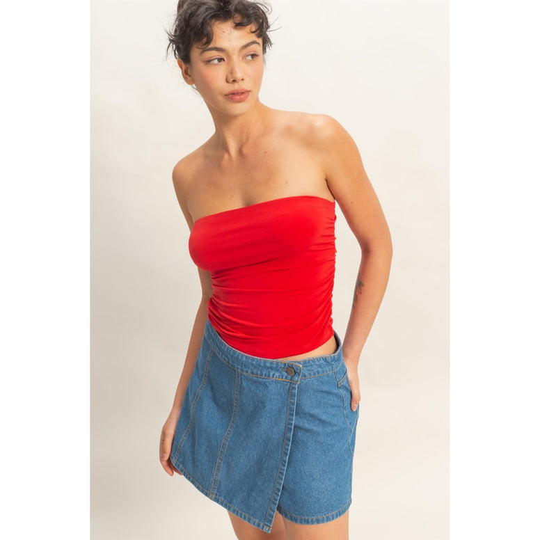 Cloud Nine Ruched Tube Top - Red