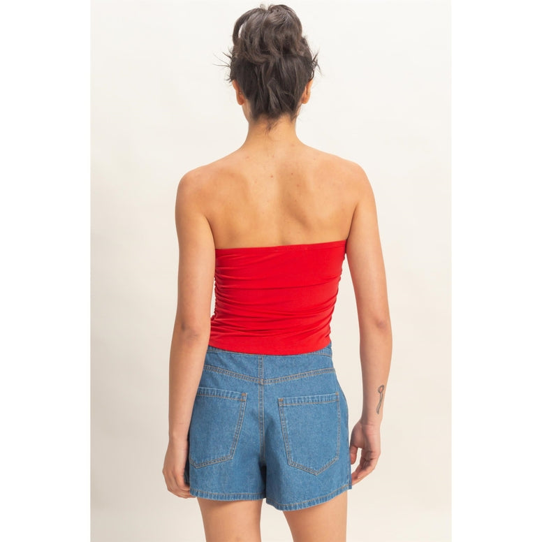 Cloud Nine Ruched Tube Top - Red